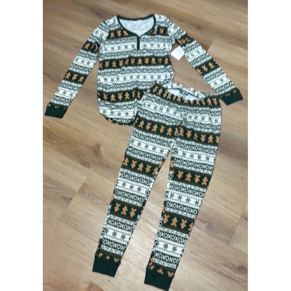 LC Lauren Conrad Maternity Pajama Set Gingerbread Fair Isle Green XS-MAT NWT